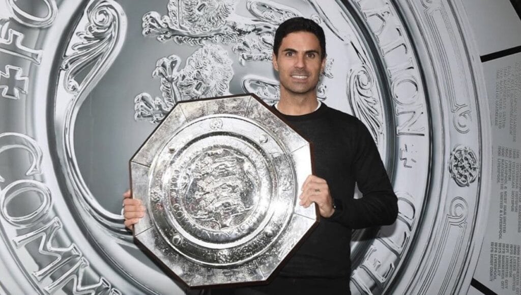 Mikel Arteta signs new three-year contract with Arsenal 10 Mikel Arteta with the Community Shield in 2020